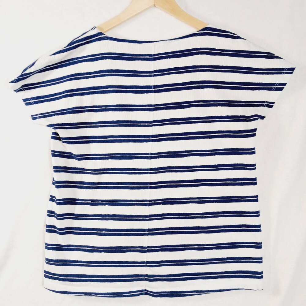 Lands End, Navy & White Stripe Short Sleeve Tee Slightly Ribbed Fabric Preppy XS - Picture 5 of 12